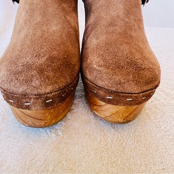 Free People Bungalow Sand Brown Suede Strappy BOHO Wooden Clog Boots SIZE 6 - Picture 6 of 13